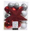 33x Kunststof kerstballen mix zilver/wit/rood 5-6-8 cm versiering - Kerstbal