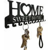 Metalen Wanddecoratie Sleutelrek - 10 Haken - Met Tekst "Home Sweet Home" - Vintage Design - Zwart