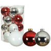 18x stuks glazen kerstballen wit, rood en zilver glans 8 cm - Kerstbal