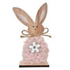 Clayre & Eef Decoratie Beeld Konijn 14 cm Bruin Roze Hout Bruin