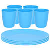 Kunststof ontbijt/diner 8x bordjes 26 cm en 10x bekertjes 300 ML set blauw - Campingborden