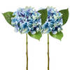 Emerald Kunstbloem hortensia tak - 2x - Challenge - 47 cm - blauw - kunst zijdebloem - Hydrangea - Kunsttakken