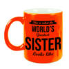 Worlds Greatest Sister cadeau mok / beker neon oranje 330 ml - feest mokken