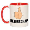 Beterschap duimpje omhoog cadeau mok / beker rood 300 ml - feest mokken