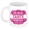 De beste tante cadeau mok / beker wit met roze embleem 300 ml - feest mokken