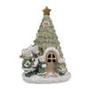 HAES DECO - Decoratie Huis met LED Kerstboom 12x11x17 cm Groen Kunststof Muis Kerstdecoratie Beeld