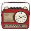 Out of the blue Sleutelkastje en klok - retro radio - metaal - rood - 22 x 19 cm - Sleutelkastjes