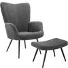 tectake® - Vleugelfauteuil met hocker in Scandinavische Stijl - Corduroy