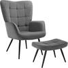 tectake® - Vleugelfauteuil met hocker in Scandinavische Stijl - Hygge