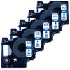 DULA label tape - Compatible met Dymo D1 45014 - 5 stuks - Blauw op wit - 12mm x 7m