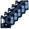 DULA Dymo D1 45011 - S0720510 - Compatible label tape - 5 lettertapes - Blauw op transparant - 12mm x 7m