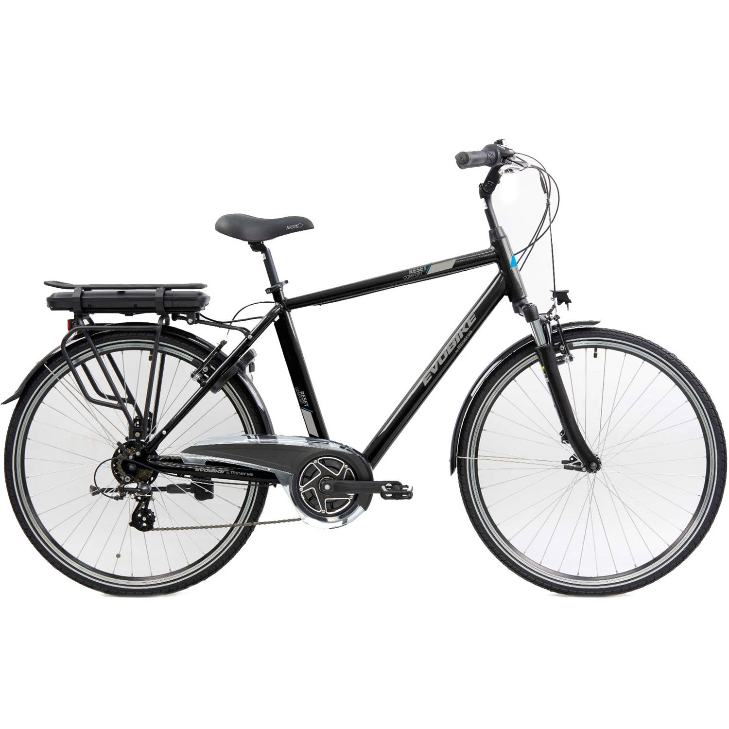 Minerva Evobike RM Elektrische Fiets 28 Inch - E-bike 53 cm - Achterwielmotor - Herenfiets - 7 Versnellingen - V-Brakes - Zwart