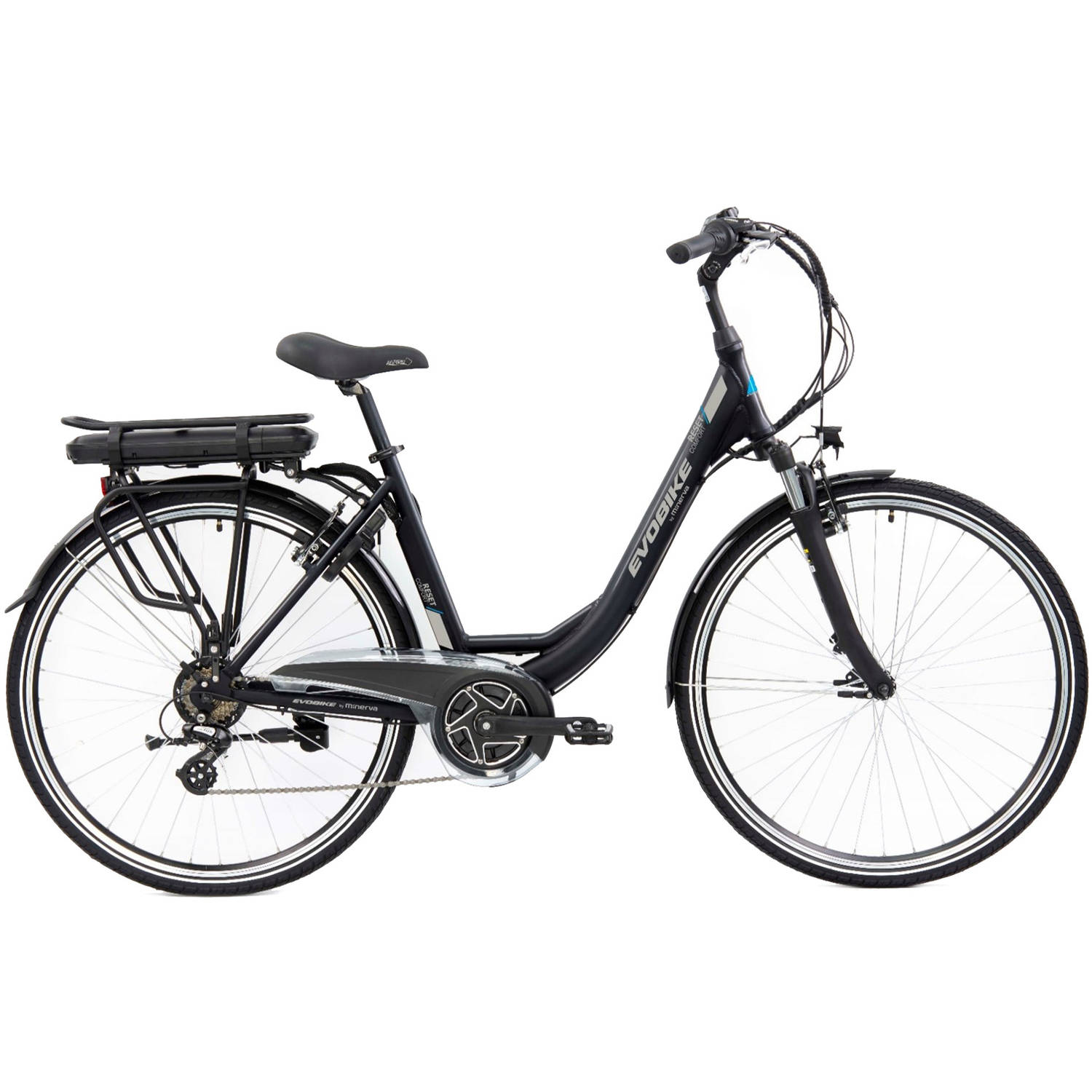 Minerva Evobike RM Elektrische Fiets 28 Inch - E-bike 49 cm - Achterwielmotor - Damesfiets - 7 Versnellingen - V-Brakes - Zwart