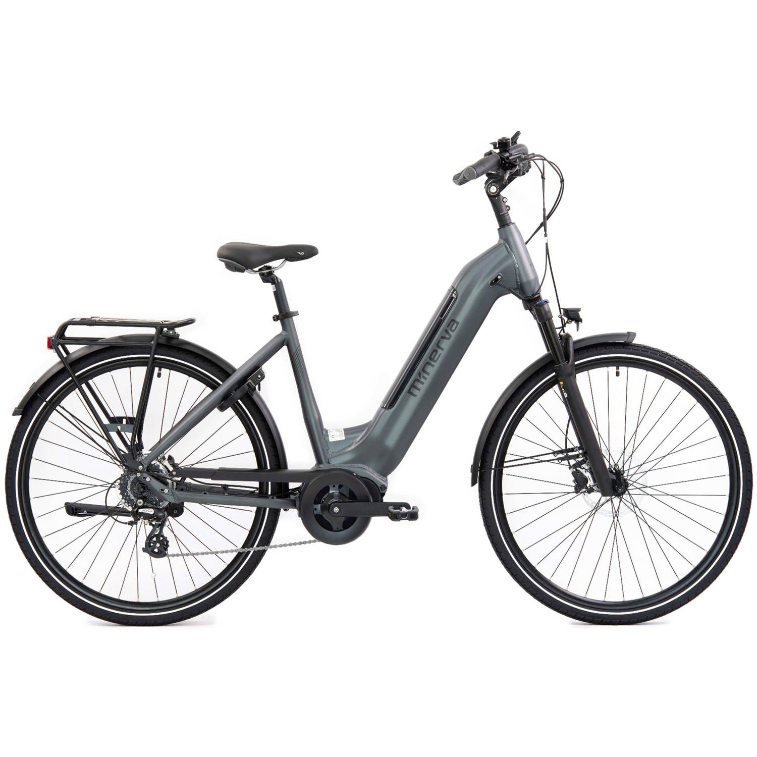 Minerva Volos Elektrische Fiets - E-bike 28 Inch - Middenmotor - 50 cm Damesfiets - 7 Versnellingen - Hydraulische Schijfrem - Antraciet