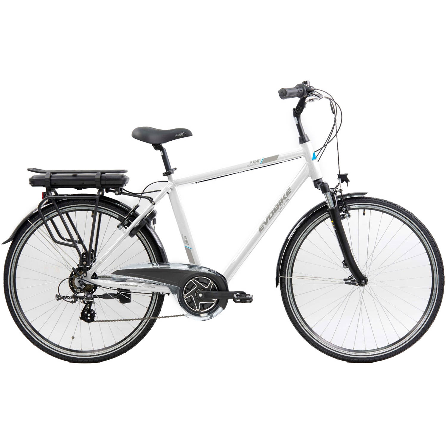 Minerva Evobike RM Elektrische Fiets 28 Inch - E-bike 53 cm - Achterwielmotor - Herenfiets - 7 Versnellingen - V-Brakes - Wit