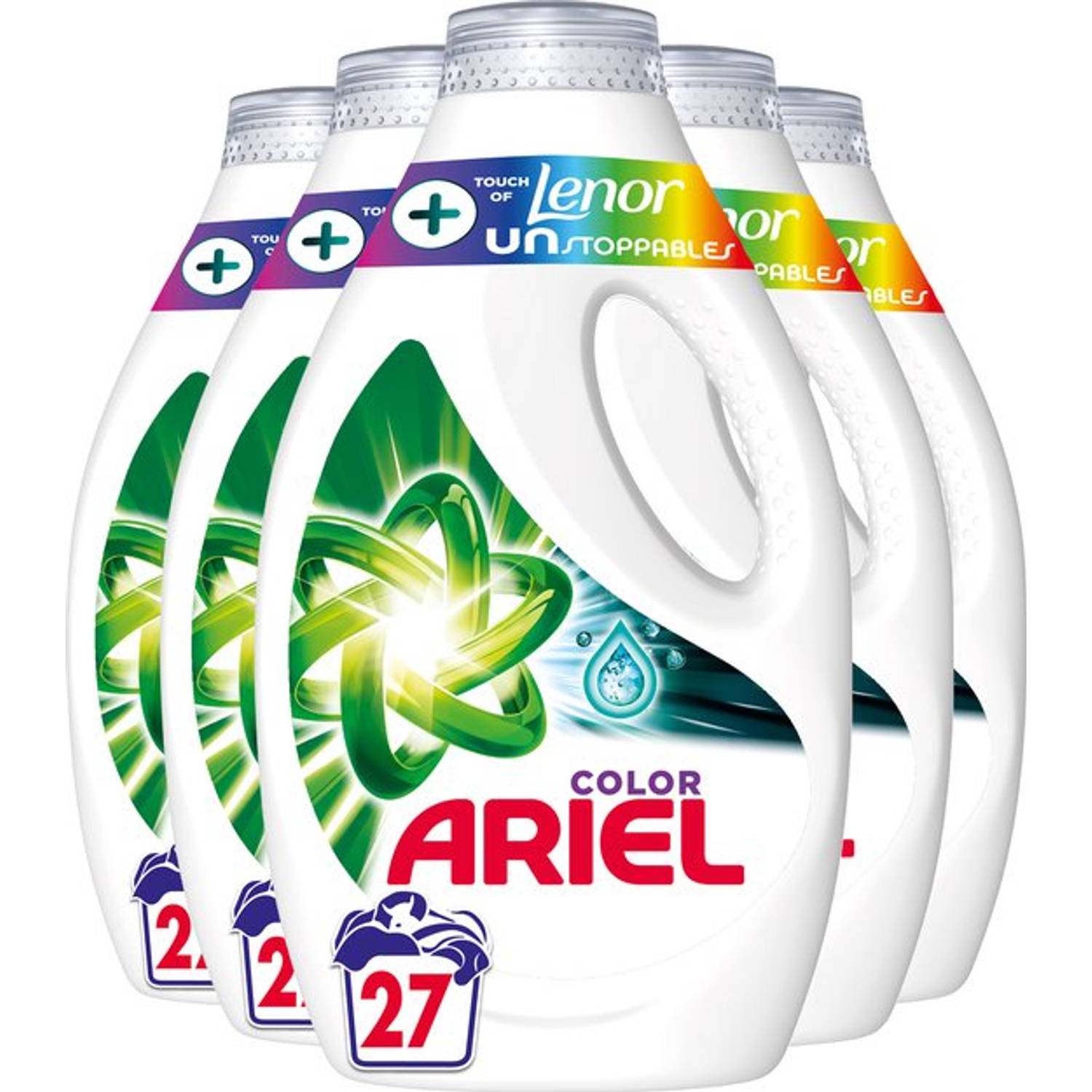 Ariel Vloeibaar Wasmiddel + Touch Van Lenor Unstoppables - 5 x 27 Wasbeurten - Voordeelverpakking