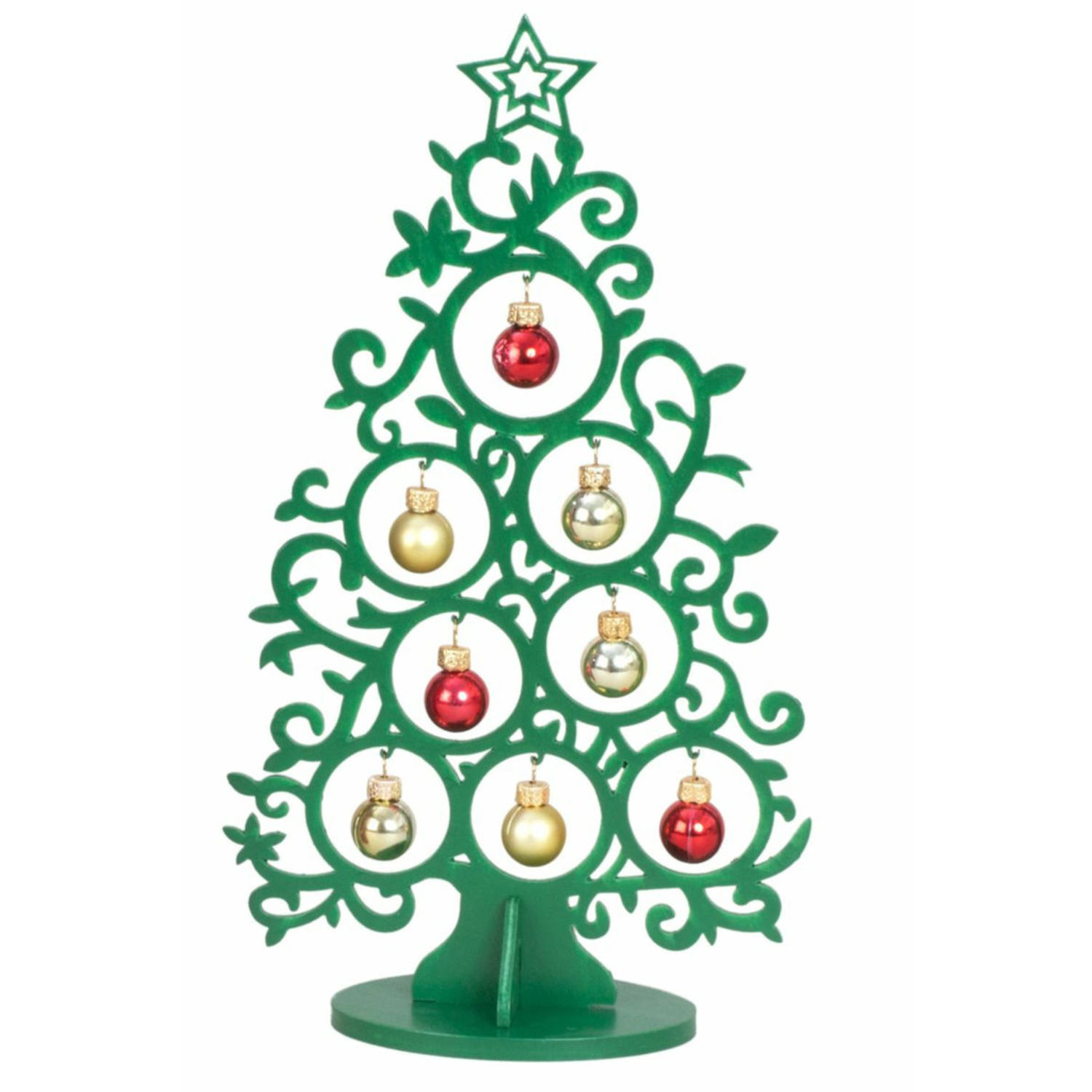 IKO Kleine decoratie kerstboom -groen hout -met kerstballen -30,5 cm Houten kerstbomen