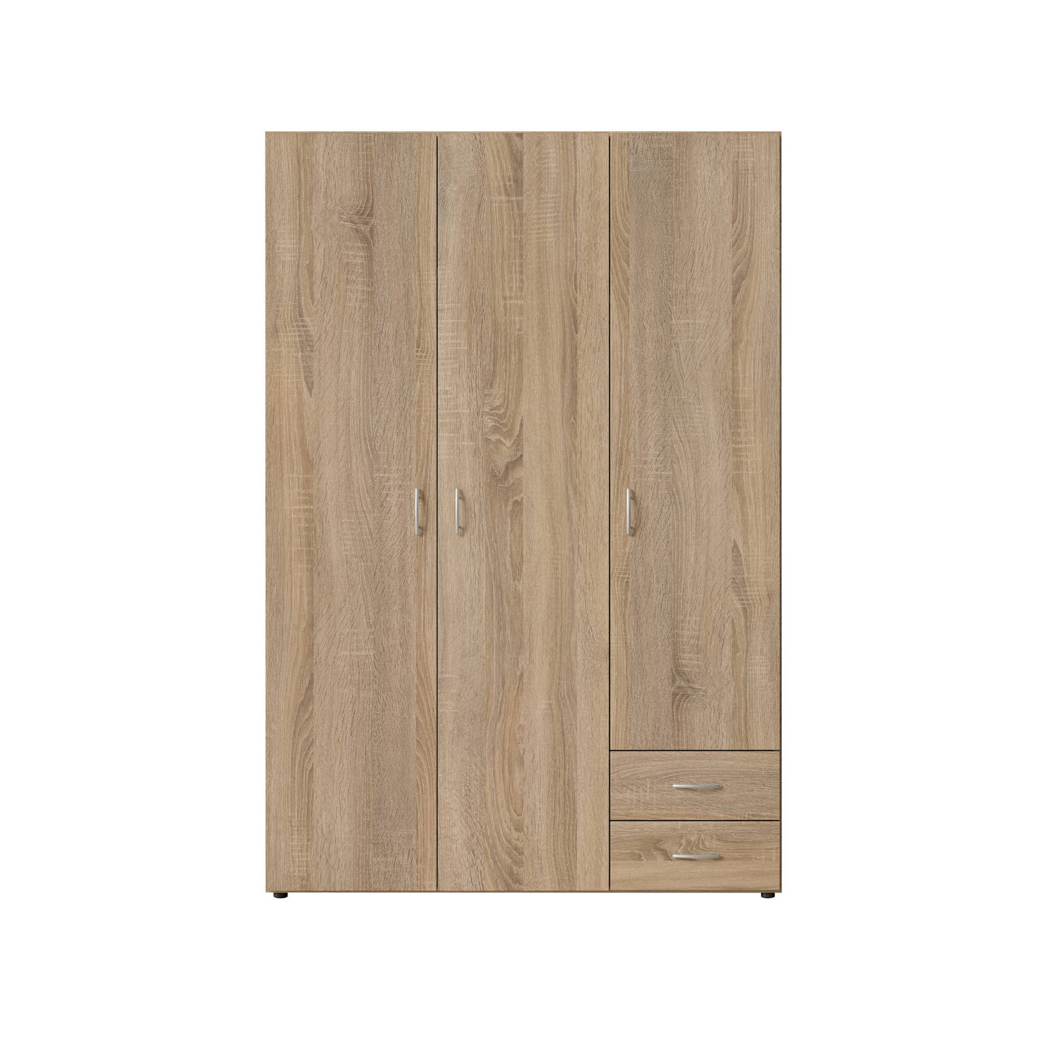 Interiax Kledingkast 'Saar' – 3 Deuren, 2 Lades, 1 Hanger & 3 legplanken | Sonoma Eik | 121x176x51 cm