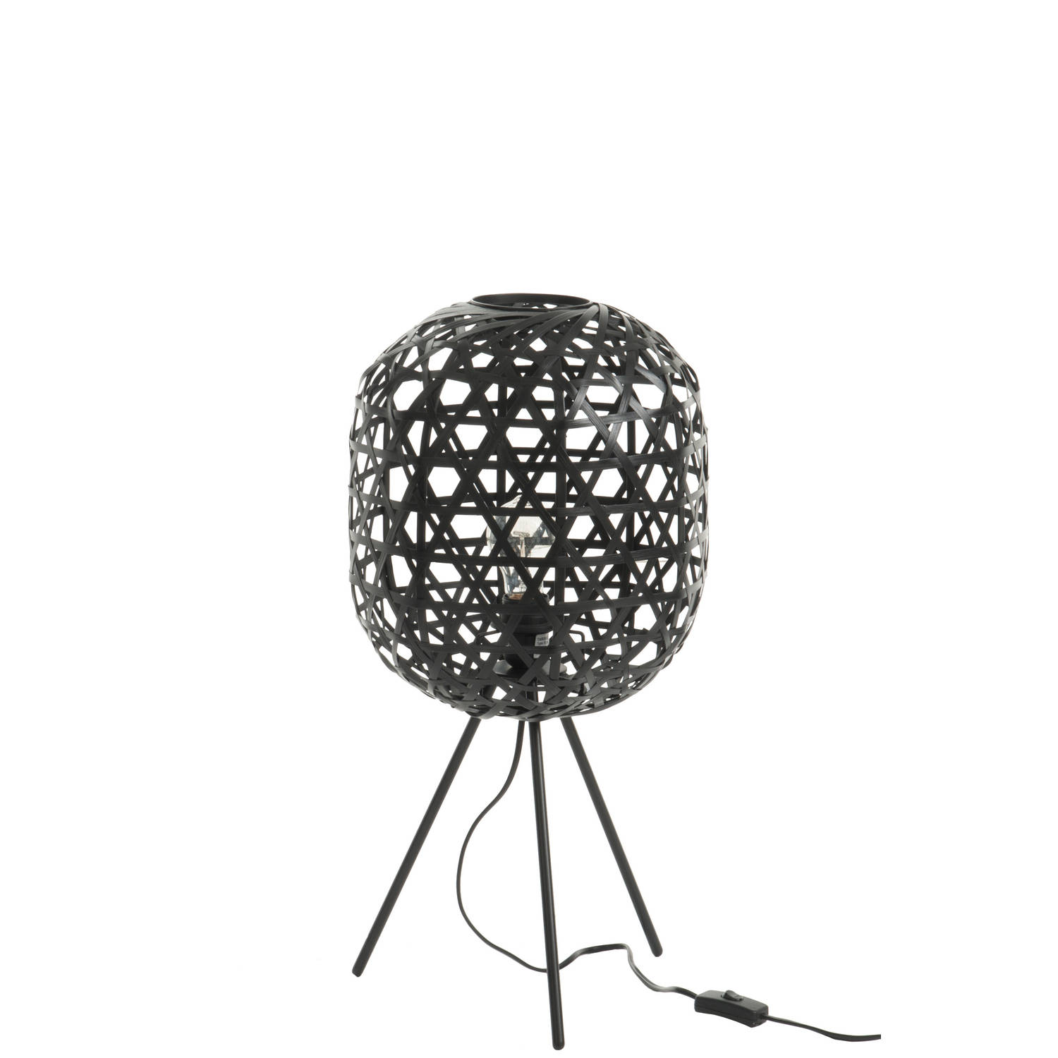 J-line - Tafellamp Tripod Rond Bamboe/metaal Zwart - 29x29x59.5cm