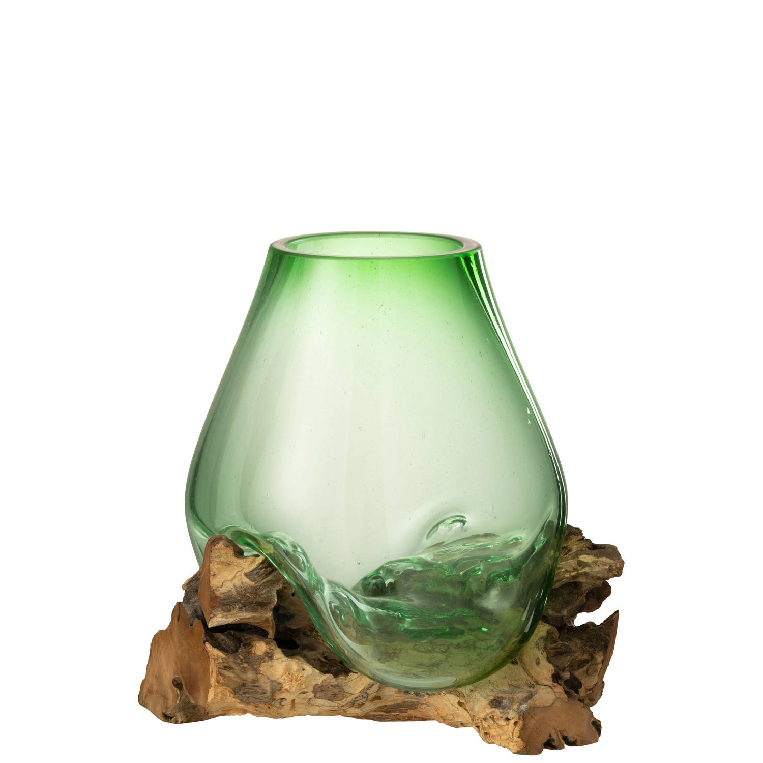 J-line - Vaas Op Voet Gamal Hout/gerecycleerd Glas Natuur/groen Large - 29x27x33cm