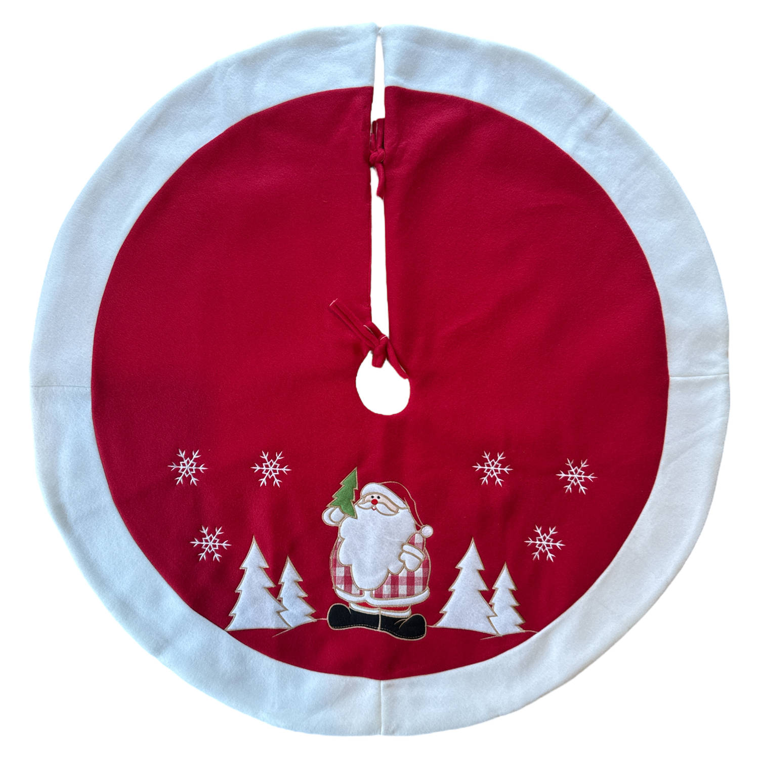 Luxe Ronde kerstboomrok - Kerstboomkleed - 3D Kerstman - Boomdeken - Rood/Wit - 90 x 90 cm