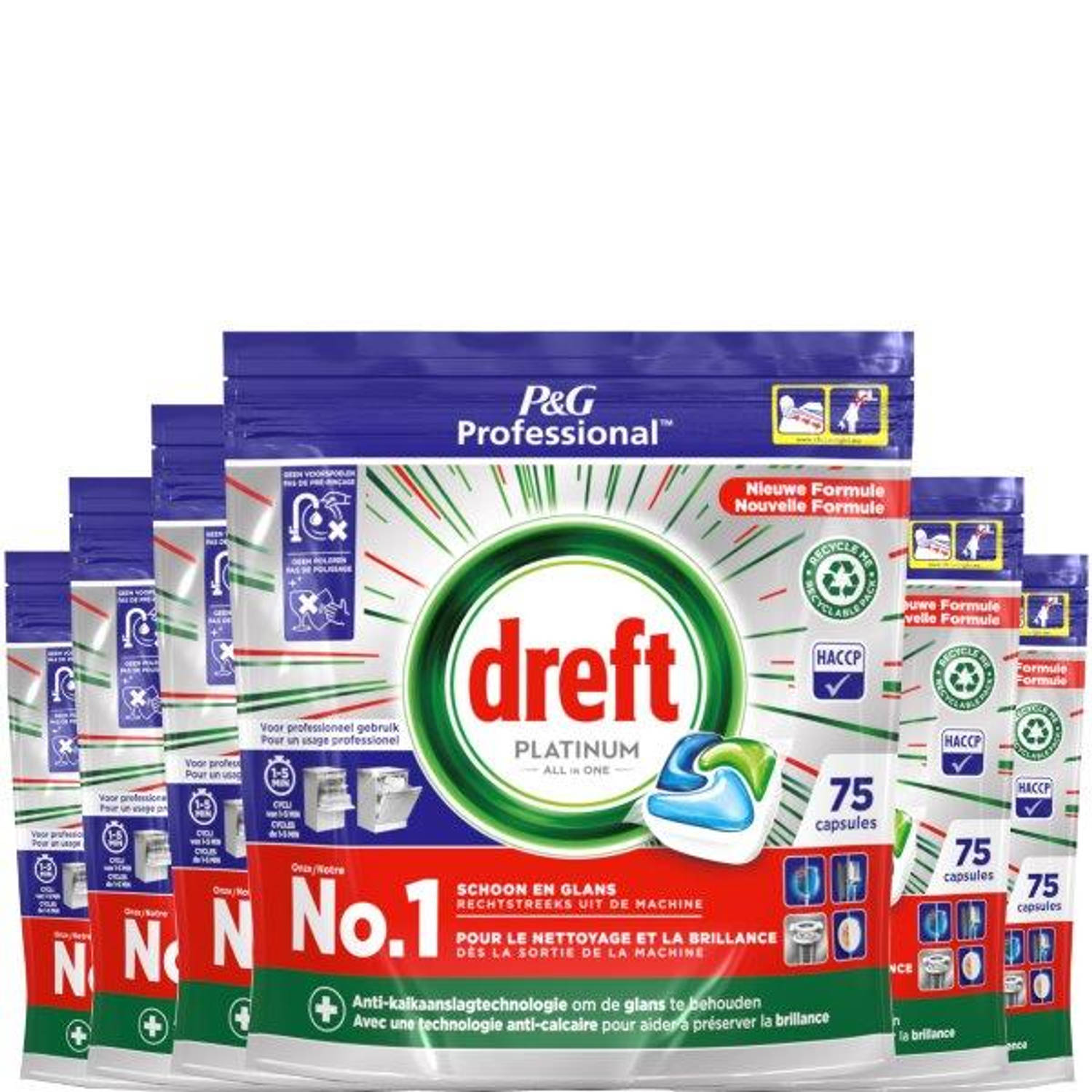 Dreft Platinum Regular All in 1 Vaatwastabletten - 75 Tabs - Voordeelverpakking 6 stuks