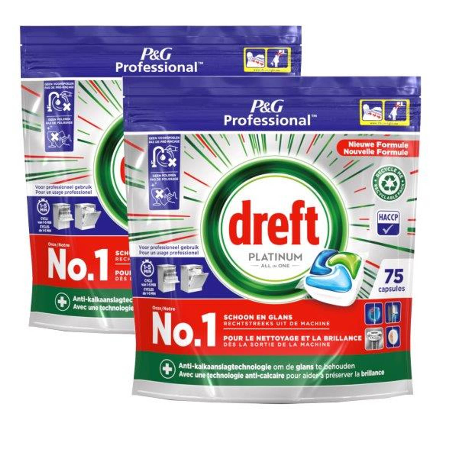 Dreft Platinum Regular All in 1 Vaatwastabletten - 2 x 75 Tabs