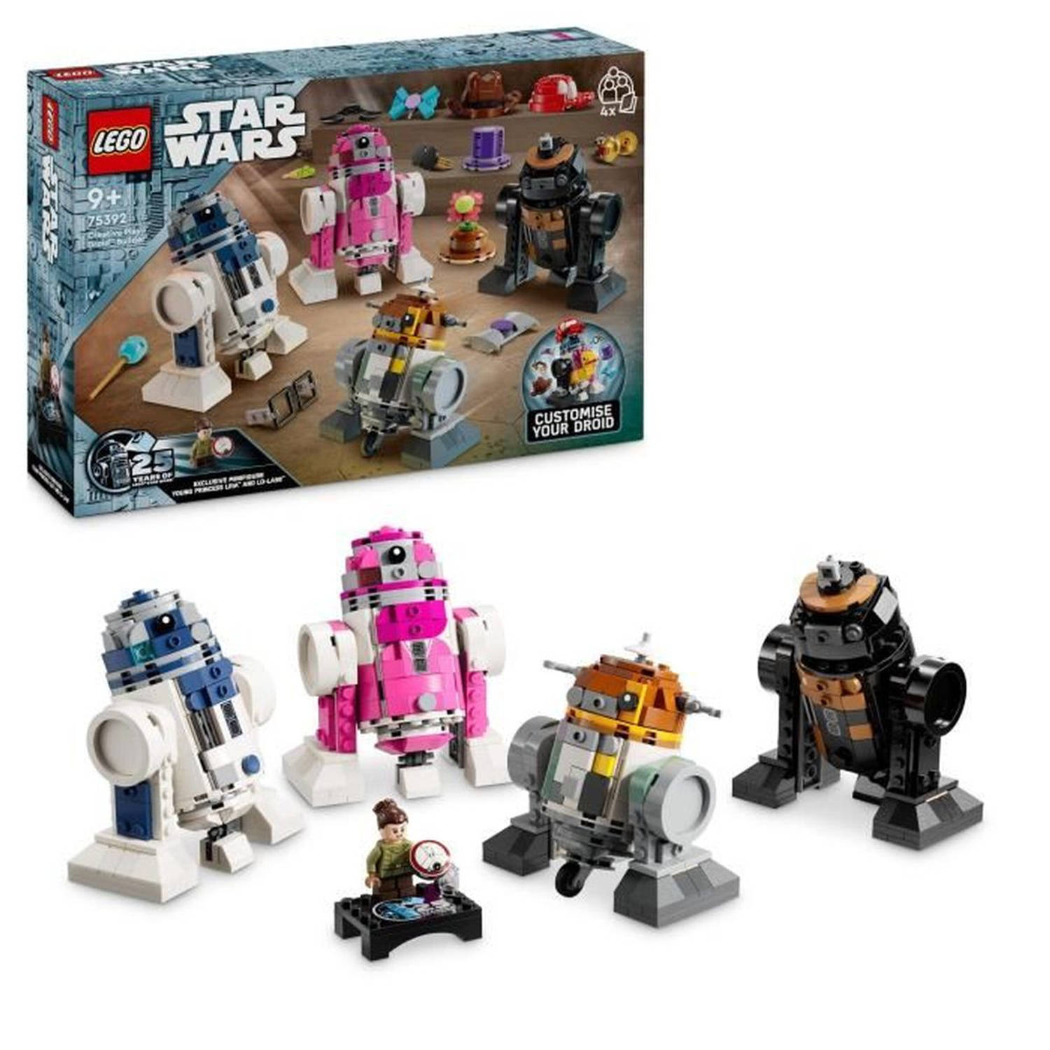 LEGO® Star Wars™ Bouw je eigen droid bouwbare speelgoedset, bouw je eigen R2-D2™, Chopper (C1-10P)™, QT-KT™ en R5-J2™, cadeautip voor gezinnen, jongens, meisjes en fans 75392