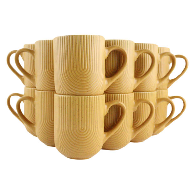 OTIX Koffiekopjes Met Oor Set van 12 Koffietassen Cappuccino Kop Theemok 300ml Mustard yellow Aardewerk SPRUCE