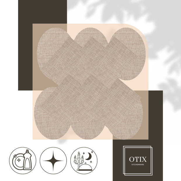 OTIX Placemats - Set van 12 - Kunststof - Rechthoekig en Ovaal - Beige - Onderleggers