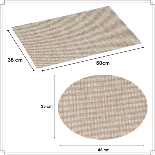 OTIX Placemats - Set van 12 - Kunststof - Rechthoekig en Ovaal - Beige - Onderleggers