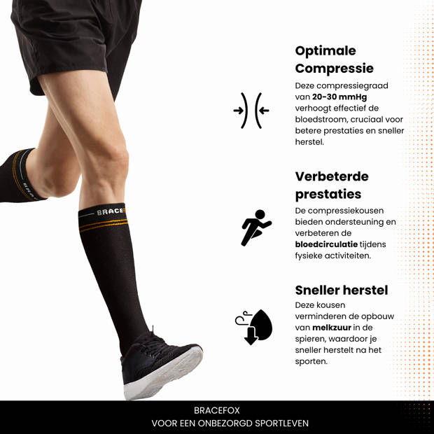 Bracefox® Sport Compressiekousen 'ErgoSox' S (Maat 36-38) Voor Heren & Dames