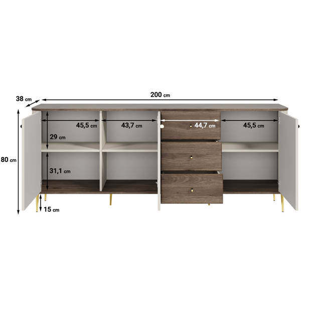 Meubella Dressoir Concorde - Beige - 200 cm