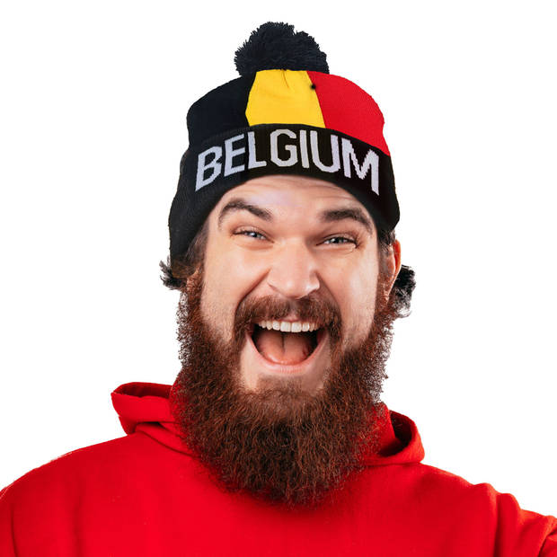 Funny Fashion Verkleed muts - Supporters Belgie - voor volwassenen - in vlag kleuren - polyester - Verkleedhoofddeksels