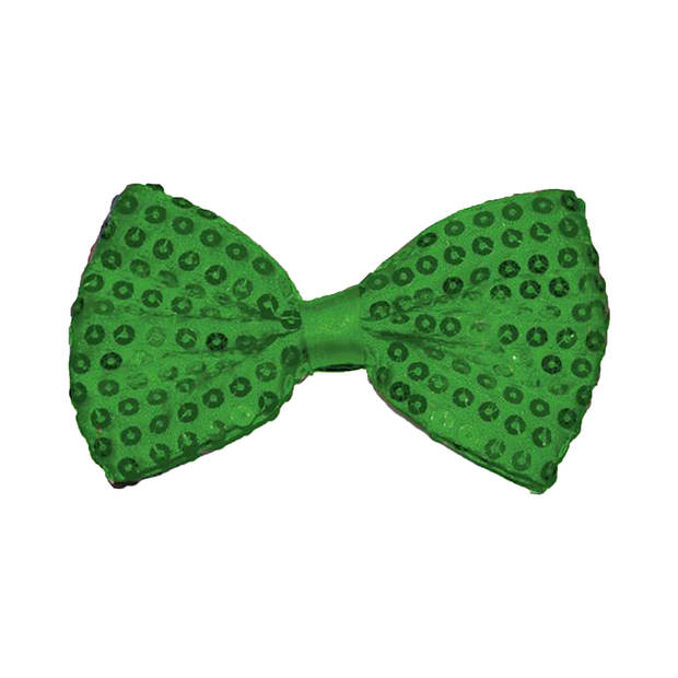 Funny Fashion Carnaval verkleed vlinderstrikje met glitter pailletten - groen - polyester - heren/dames - Verkleedstrikj