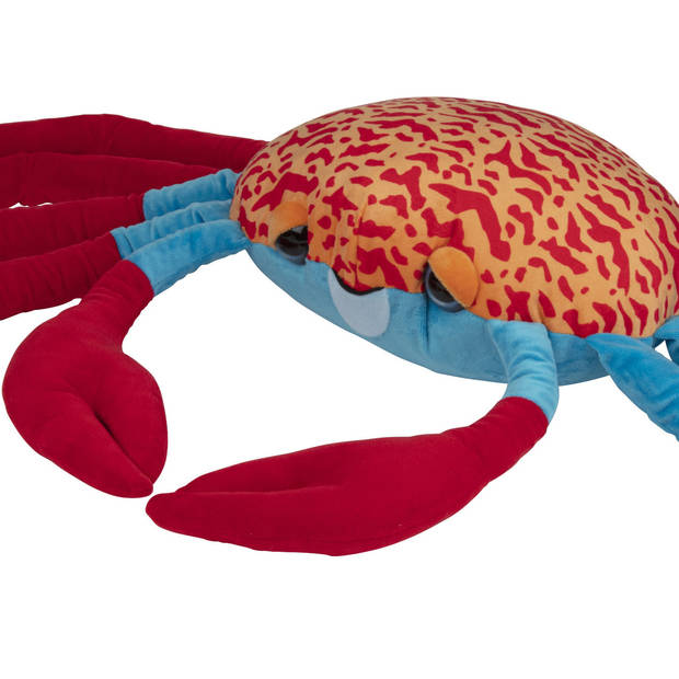 Nature Planet Knuffeldier Krab - pluche stof - premium knuffels - rood/blauw - 120 cm - Knuffel zeedieren