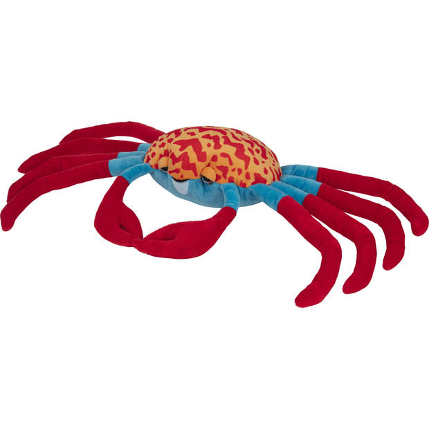 Nature Planet Knuffeldier Krab - pluche stof - premium knuffels - rood/blauw - 65 cm - Knuffel zeedieren