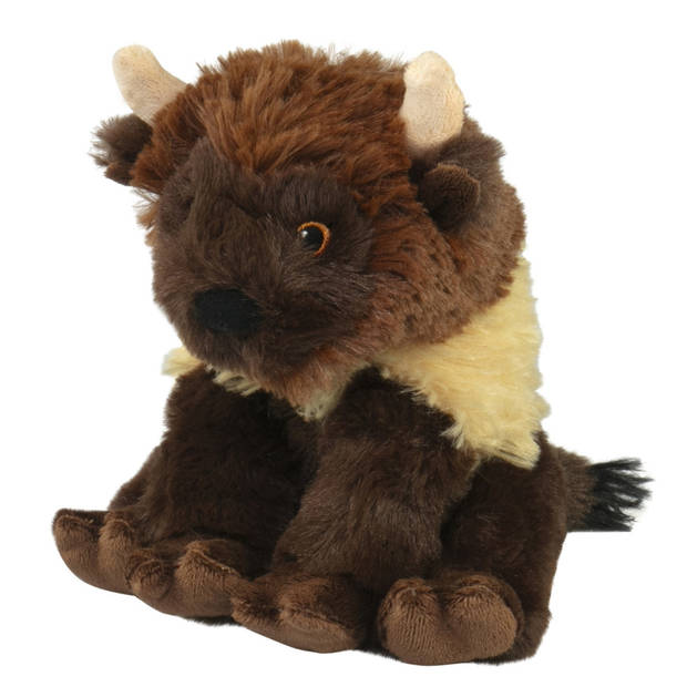 Nature Planet Knuffeldier Bizon - zachte pluche stof - bruin - kwaliteit knuffels - 14 cm - Knuffeldier