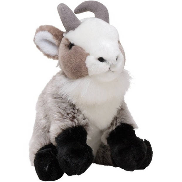 Nature Planet geiten knuffel - grijs - 18 cm - pluche stof - speelgoed - Geiten - Knuffel boederijdieren