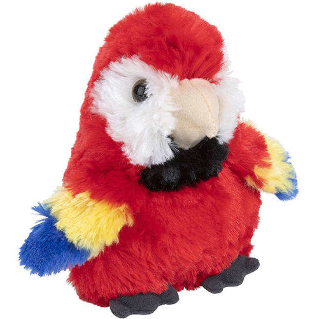 Nature Planet Pluche Papegaai knuffeldier - rood - 13 cm - Dieren knuffels cadeau - Vogel knuffels