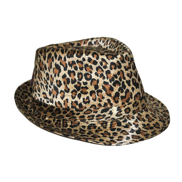 Trilby carnaval verkleed hoedje met luipaard print - Verkleedhoofddeksels