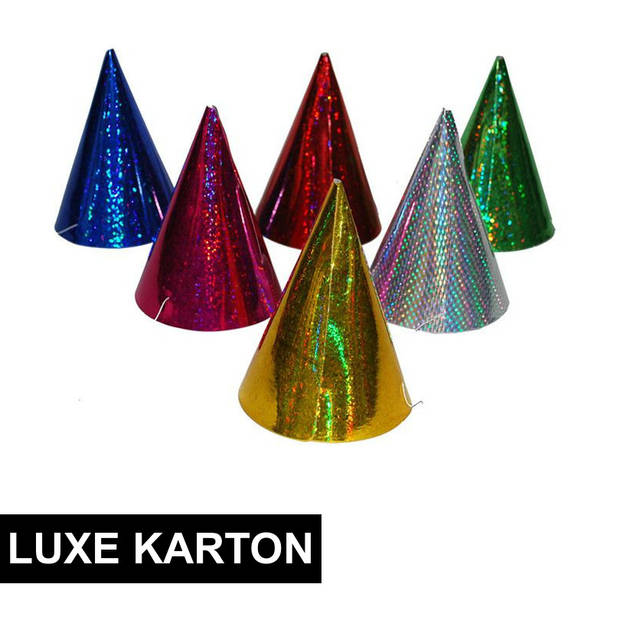 Gekleurde kartonnen feesthoedjes - glitters en multi kleuren - 6x stuks - verjaardag - Verkleedhoofddeksels