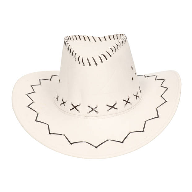 Cowboyhoed suede look - Ecru - carnaval verkleed hoed - volwassenen - Verkleedhoofddeksels