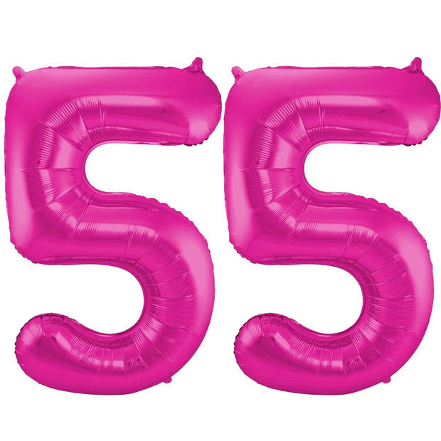 Cijfer ballonnen opblaas - Verjaardag versiering 55 jaar - 85 cm roze - Ballonnen