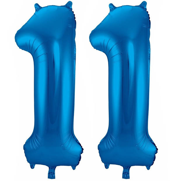 Cijfer ballonnen opblaas - Verjaardag versiering 11 jaar - 85 cm blauw - Ballonnen