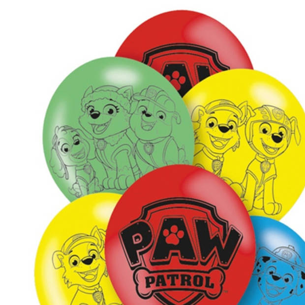 Amscan Paw Patrol themafeest ballonnen - 12x - gekleurd - 28 cm - voor kinderen - Ballonnen