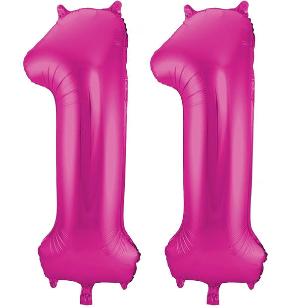 Cijfer ballonnen opblaas - Verjaardag versiering 11 jaar - 85 cm roze - Ballonnen