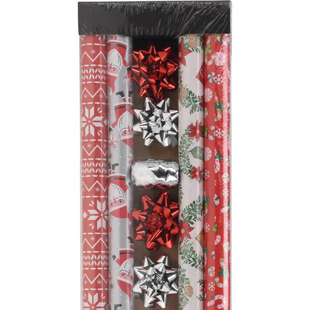 Kerst inpakpapier/cadeaupapier set - 13-delig - 200 x 70 cm - nordic - Cadeaupapier