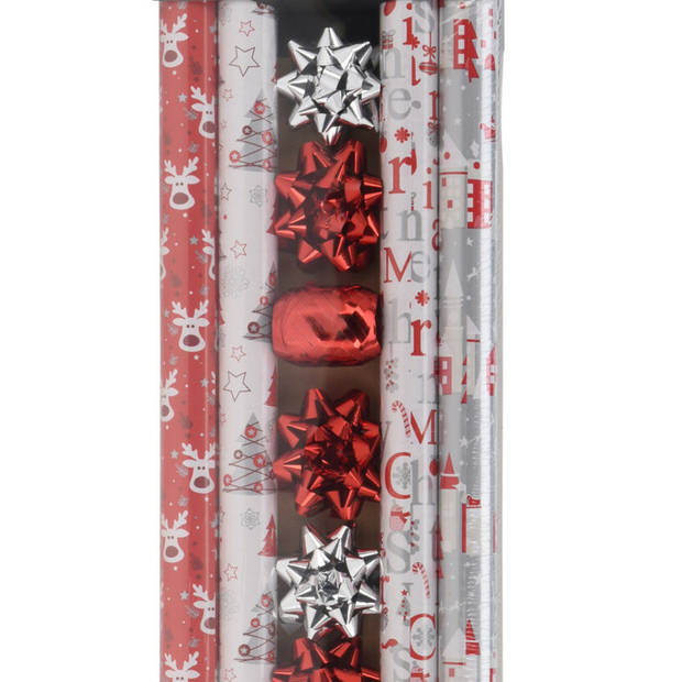 Kerst inpakpapier/cadeaupapier set - 13-dlg - 200 x 70 cm - traditioneel - Cadeaupapier