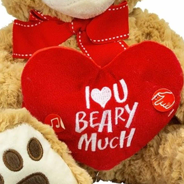 Pluche knuffelbeer/teddybeer met I love you hartje - met geluid - licht bruin - 30 cm - Knuffelberen